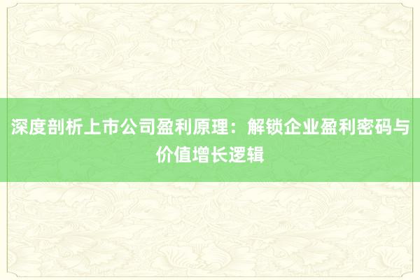 深度剖析上市公司盈利原理：解锁企业盈利密码与价值增长逻辑