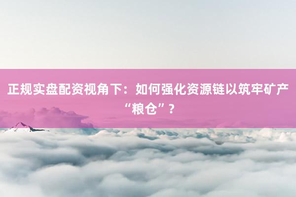 正规实盘配资视角下：如何强化资源链以筑牢矿产“粮仓”？