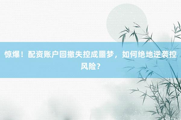 惊爆！配资账户回撤失控成噩梦，如何绝地逆袭控风险？