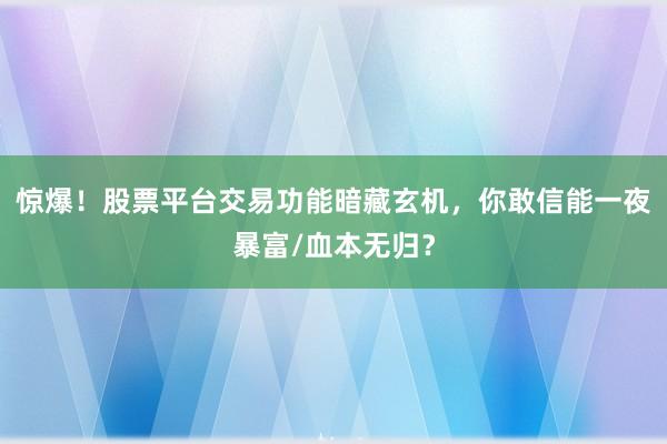 惊爆！股票平台交易功能暗藏玄机，你敢信能一夜暴富/血本无归？