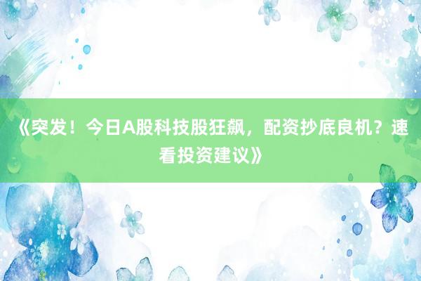 《突发！今日A股科技股狂飙，配资抄底良机？速看投资建议》